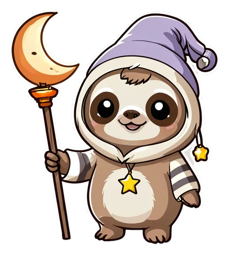 Lavender sloth mage with a moon lantern