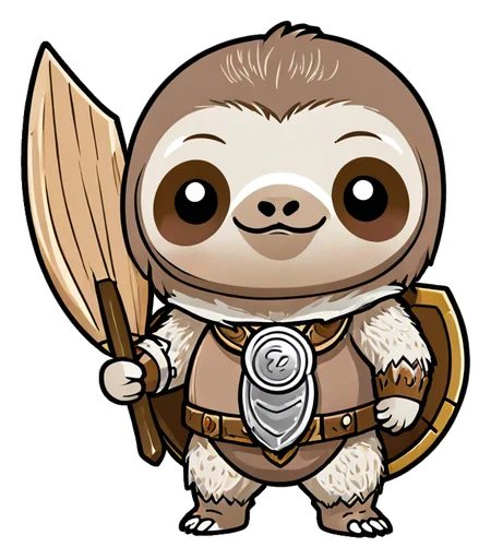 Sloth in bark armour with a shield
